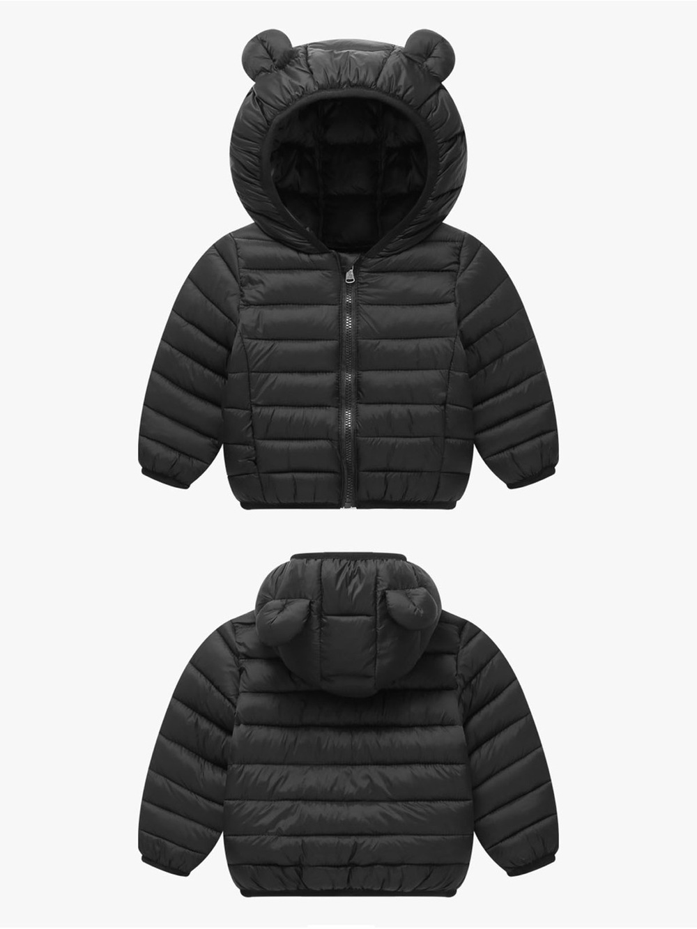 Black Puffer Baby Jacket with Bear Ear Hood